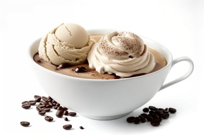 ice cream bowl, coffee cup, coffee, coffee ice cream, creamy dessert, coffee beans, dessert, white background, ice cream in bowl, sweet dessert, cold treat, vanilla ice cream, delicious flavor, indulgence, cold, cup, refreshing treat, dessert for warm weather, favorite, quick snack, cream