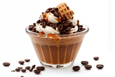 ice cream, caramel, waffle, coffee, coffee beans, spoon, sweet, dessert, drizzled, delicious, carry, aromatic, cold, summer, tasty, tempting, snack, enjoyed, pleasure, creamy, delicacy, nature, savored