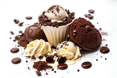 ice cream, chocolate, coffee, dessert, cream, creamy, tasty, gourmet, nature, batter, tempting, decoration, cocoa powder, scoop, summer, on white background, milky