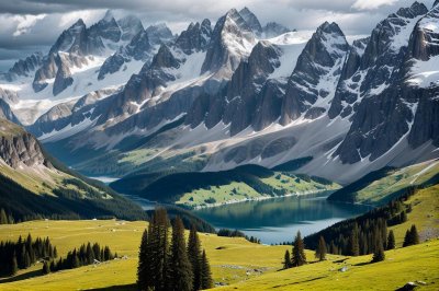 mountains, lake, alps, panorama, nature, hiking, meadows, tranquility, travel, view, zeigersattel, clear water, silence, landscape, hiking trail, horizon, seealpe, sunshine, peak, blue lake, serenity