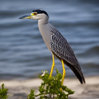 yellow-crowned night heron, bird, wildlife, nature, water, shorebird, avian, ornithology, animal, bay, natural habitat, bird watching, gray color, bird feeding, curiosity, green grass, rippled surface, calm, nature observation, afternoon