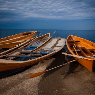 boats, wood, lake, water, shore, oars, sunny, three, bank, nature, reflection, sand, rowboat, surface, recreation, serenity, solitary, outdoors, blue, entertainment