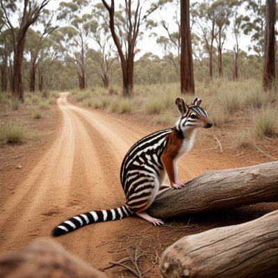 australian landscape, marsupial, nature, numbat, natural habitat, foraging, sunset, sand, dust, branches, australian wildlife, dry climate, wildlife, ancient trees, red clay, sunset rays, dry soil, gray fur, sunlight, wood chips, soft sand, protected species