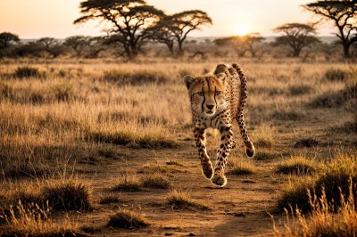 cheetah, running, savanna, nature, sunset, feline, wild, trail, pet, speed, five, africa, crawling, wildlife, cat, action, hunter, environment, animal, striped, fast, dust