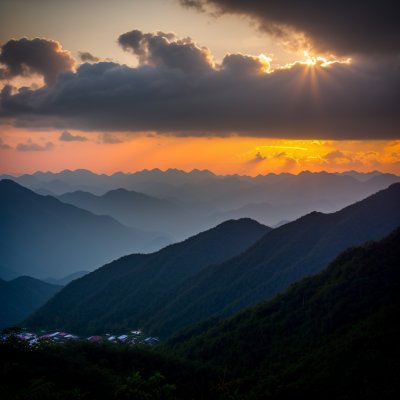 sunset, mountains, nature, landscape, vietnam, clouds, mountain rock, east, forest, misty, dawn, central, unusual, edge, beautiful, lacy, silhouettes, distant view
