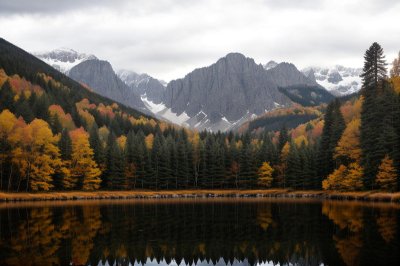 lake, mountains, autumn, reflection, nature, landscape, forest, idyllic, conifer, germany, bavaria, alps, panorama, long exposure, hiking, silence, tourism, cozy, mountain scenery