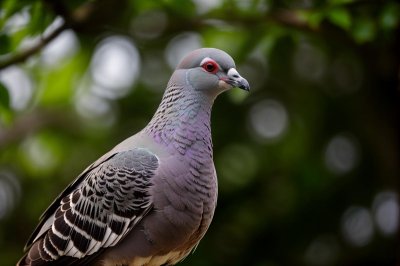 pigeon, bird, wild, urban bird, feathers, close-up, nature, gray, green background, eyes, red color, birdwatching, winter, ecology, environment, wildlife, portrait, profile view, focus on nature