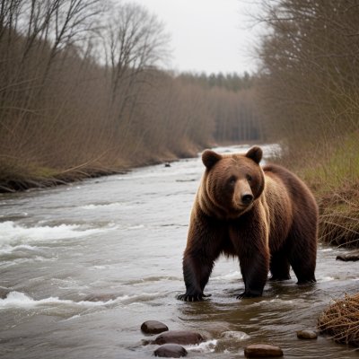 bear, nature, animal, mammal, predator, wildlife, river, forest, autumn, mountain landscape, wilderness, trees, hiking, adventure, tranquility, ecosystem, riverbank, tree, wild, golden leaves