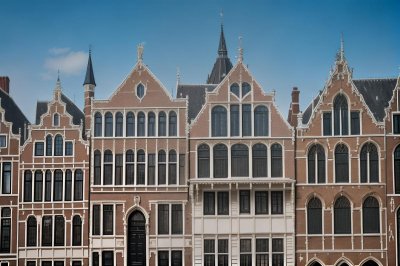 holland, historical architecture, houses, architecture, brick houses, windows, dutch architecture, mansion, exterior, cityscape, trees, blue sky, dutch townhouse, tree, decoration, balcony, open windows, tree in front of house, autumn season, antique houses