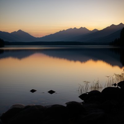 sunset, lake, nature, reflection, mountains, water reflection, shadows, calm, twilight, wooded area, evening landscape, clear water, peaceful atmosphere, strong silhouette, panorama, dark outline, landscape painting, evening sky, breathtaking view