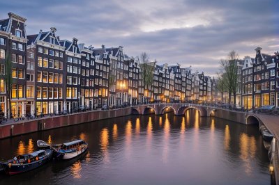 amsterdam, netherlands, canals, architecture, historic buildings, evening, waterfront, boat, reflections, postcard, tourism, city, house, canal architecture, boats, colorful buildings, landscape, scenic environment, tourist attraction