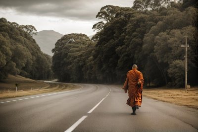 pedestrian, monk, road, portrait, nature, shadow, countryside, trees, jogging, solitude, outdoor, foliage, warm, loneliness, peaceful, trail, dawn, sidewalk, early morning