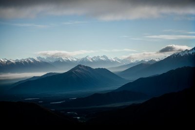 mountain, south island, new zealand, landscape, nature, evening, clouds, sky, outdoors, hiking, trekking, mountainous, scenic, mountain range, natural beauty, tranquil, clean air, backpacking, silhouette