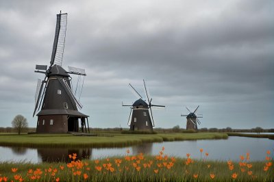windmill, canal, historic, netherlands, nature, landscape, wind energy, waterway, canal system, architecture, green, panorama, heritage, travel, monument, recreation, color, tourism, medieval, flood control