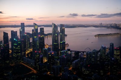 singapore, city, twilight, night lights, building, marina bay sands, architecture, sunset, horizon, rooftop, cityscape, lanterns, evening, tropical, city lights, clouds, nature, treetop, nature in the city, gardens by the bay
