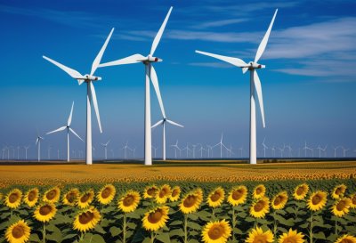 wind turbines, sunflowers, blue sky, renewable energy, climate protection, sustainability, ecology, environmental protection, wind energy, sunflower field, renewable energy plant, electricity, turbine, energy production, environmental technology, green energy, green technology, schleswig-holstein, landscape