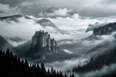 mountains, fog, cliffs, trees, nature, forest, landscape, green, misty scenery, dense forest, national park, asia, breathtaking, dark sky, tropical, rainforest, wulingyuan mountains, unesco world heritage, stunning view