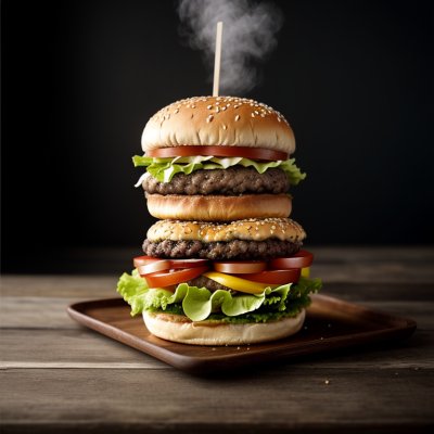burger, cheeseburger, hamburger, sandwich, fast food, beef patty, cheese, melted cheese, lettuce, tomato, red onion, sauce, bun, sesame seeds, slate plate, meal, lunch, dinner, tasty, delicious, gourmet, blue background
