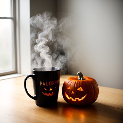 halloween, coffee cup, pumpkin, steam, black mug, autumn, hot drink, nature, home, cozy, seasonal, leaves, pumpkin decor, fall decor, orange, warm drink, november, still life, cafe, warm atmosphere, autumn mood