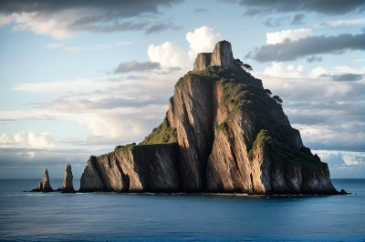 cliff, island, sea, nature, horizon, magical, clouds, sky, natural beauty, serenity, solitude, sunset, blue, water surface, fisheye, dawn, sun, calm, hiking, maritime