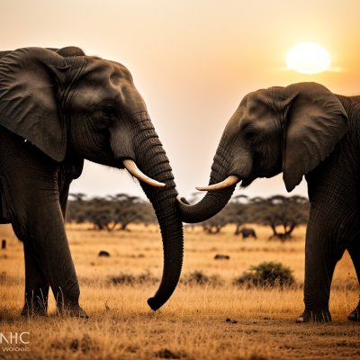 elephant, african, trunk, nature, wildlife, savanna, sunset, friendship, connection, golden hour, behavior, pair, giant, mammal, social, animal, large, grey, ivory, golden