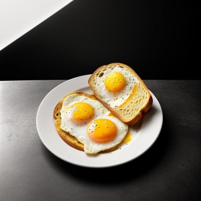 fried eggs, sunny side up, breakfast, toast, buttered toast, fried bread, yolk, white plate, white porcelain, slate table, blue background, studio lighting, delicious, meal, food, morning, gourmet, culinary, appetizing, simple