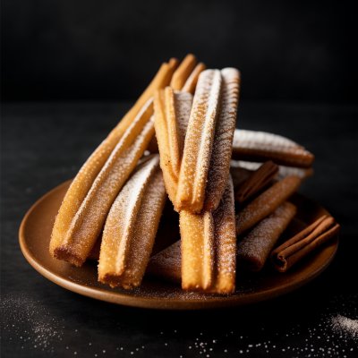 churro, fried dough, sweet, dessert, cinnamon sugar, crispy, golden brown, plate, slate table, blue background, studio shot, delicious, treat, spanish food, traditional, sweet tooth, edible, delicacy, tidbit, split, hollow