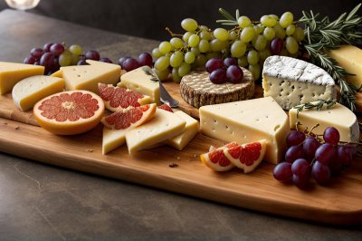cheese plate, grapes, grapefruit, rosemary, wooden board, tray, cheese, tasty, antipasti, appetizers, herbs, snack, gouda, food, gourmet, slices of cheese, wine festival, fresh ingredients, gourmet catering, table hospitality