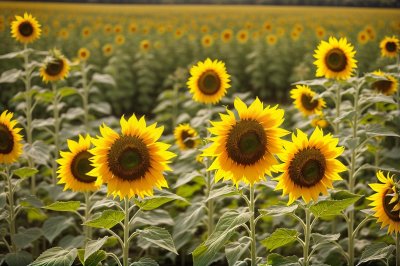 sunflowers, flowers, field, summer, yellow, landscape, nature, natural light, farm, rustic, culture, bright colors, background, asteraceae, cultivation, gardening, solitary, agriculture, countryside, romantic