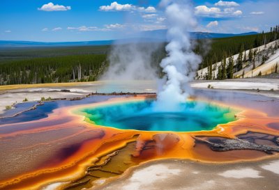 hydrothermal, spring, rainbow, geothermal, yellowstone, colors, bacteria, volcanic, geyser, mineral, steam, nature, landscape, texture, sulfur, blue, weird, scalloped, landmark