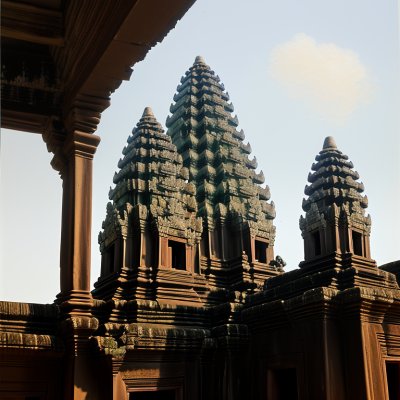temples, angkor wat, cambodia, architecture, decoration, palms, silhouette, nature, asian, stone carvings, tropical, historical sites, monuments, world heritage site, soft light, historic restoration, ancient ruins, ornamental, unesco sites
