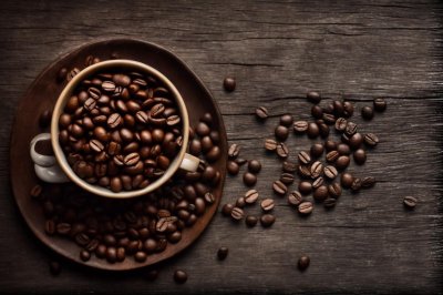 cup, coffee beans, ceramic, stoneware, wooden board, rustic, coffee, beverage, hot drink, wet, grains, capsule, wood texture, antique, coffee cup, traditional, snack, black coffee, cooking