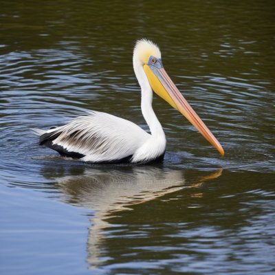 bird, pelican, water, beak, feathers, reflections, wildlife, nature, ornithology, smooth, animal, wing, white, pond, tranquil, waterbird, plumage