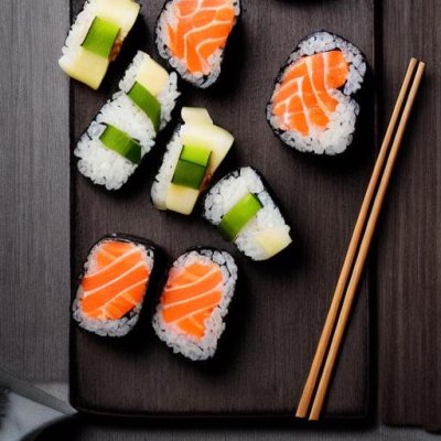 sushi, salmon, rice, gastro, japanese cuisine, chopsticks, fresh seafood, traditional dish, cutting board, culinary presentation, salad, japanese restaurant, healthy food, nutrition, shrimp, cucumber, soy sauce, vegetarian, striped plate, exotic cuisine