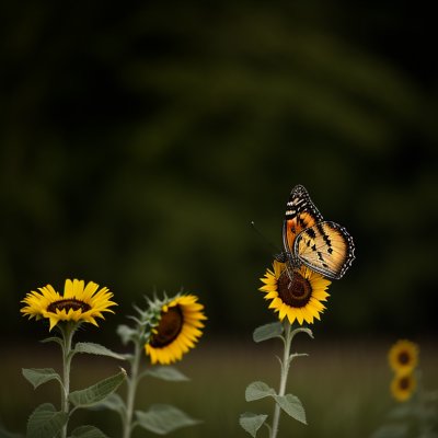butterfly, nature, flower, field, insect, sunflower, wildflowers, sun, blurred, macro, garden, silhouette, sunset, summery, green, lighting, flight, rich, yellow color, detail, beautiful photo