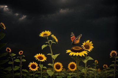 butterfly, nature, flower, field, insect, sunflower, wildflowers, sun, blurred, macro, garden, silhouette, sunset, summery, green, lighting, flight, rich, yellow color, detail, beautiful photo