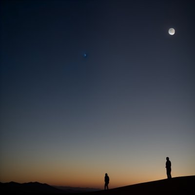 desert, silhouette, person, night, moon, twilight, silence, peace, alone, minimalism, sunset, dusk, planet, lonely, star, darkness, cloud, photography, nature, hidden
