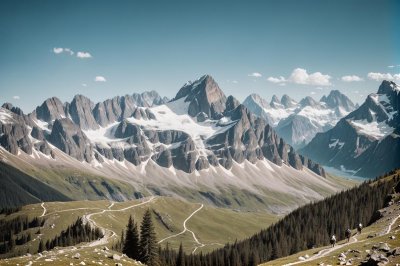 mountains, alps, nature, summer, hiking, trail, adventure, rocky, view, prairie, sunny, sky, panorama, tourist attraction, travel, see, peaceful, natural, terrain, walk