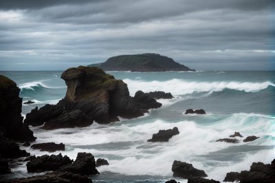 coast, ocean, rocks, waves, landscape, water, horizon, islet, canary islands, sky, spain, nature, shades of blue, tourism, untouched, wide angle, geology, volcanic, view
