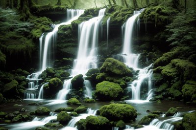 waterfall, nature, forest, rocks, moss, damp, green, peaceful, flowing, moisture, fern, water, time, photography, fresh, calm, serene, energy, renewal