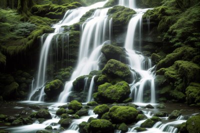waterfall, nature, forest, rocks, moss, damp, green, peaceful, flowing, moisture, fern, water, time, photography, fresh, calm, serene, energy, renewal