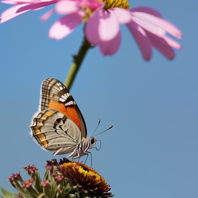 butterfly, flower, zinnia, macro, nature, blue, wing, pollination, summer, detail, curling, garden, beauty, background, fauna, wing pattern, flight, outdoor, wilderness, post-flight