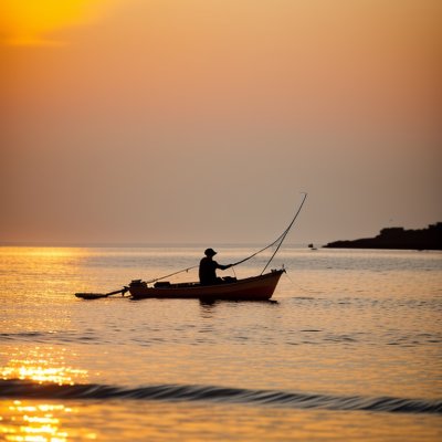 dawn, boat, sunrise, sea, silhouette, light, orange, fishing, coast, horizon, surface, soft light, calm, beautiful, evening, scenery, golden, calm water, morning sky, nature, serenity