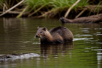 nutria, coypu, wild animal, rodent, nature photography, shore, vegetation, water, wildlife, fur, orange teeth, swamp, nature, animal portrait, green bush, clear view, wild, natural habitat, beautiful scenery