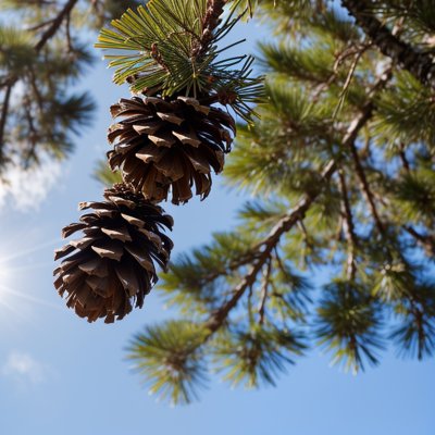 pinecone, pine, nature, branch, conifer, sunny, blue sky, close-up, august, seeds, greenery, ecology, natural world, shape, eco-friendly, bark, summer
