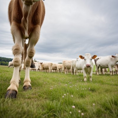 calves, cows, cattle, playful, meadow, field, grass, rural, tree, blue sky, sunny, summer, agriculture, hardy, frolicking, nature, apple tree, home, charming, pasture, leisure, fresh air