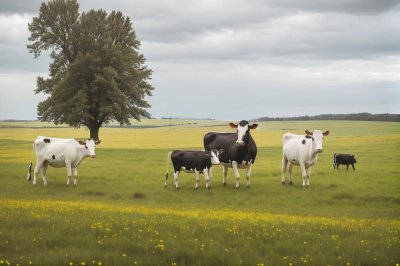 calves, cows, cattle, playful, meadow, field, grass, rural, tree, blue sky, sunny, summer, agriculture, hardy, frolicking, nature, apple tree, home, charming, pasture, leisure, fresh air
