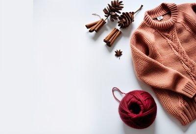 winter, sweater, knitting, cinnamon, natural decoration, needles, winter atmosphere, warm clothing, relaxation, textures, cozy, peaceful, calmness, christmas, candlelight, festive, hygge, rest, glowing effect, wooden background