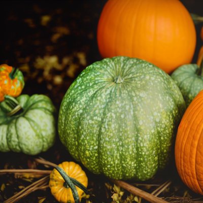 pumpkin, autumn, green, yellow, speckled, stem, various sizes, natural, seasonal, harvest, ornamental, color pattern, agriculture, autumn theme, gourmet, storage, decoration, halloween