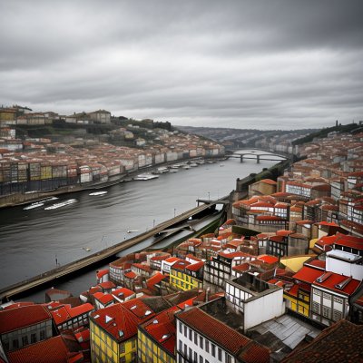 porto, portugal, city, river, architecture, buildings, rooftops, urban area, panorama, aerial view, clouds, blue sky, port city, historic, lisbon, recreational, transportation, europe, tourist destination, excursion